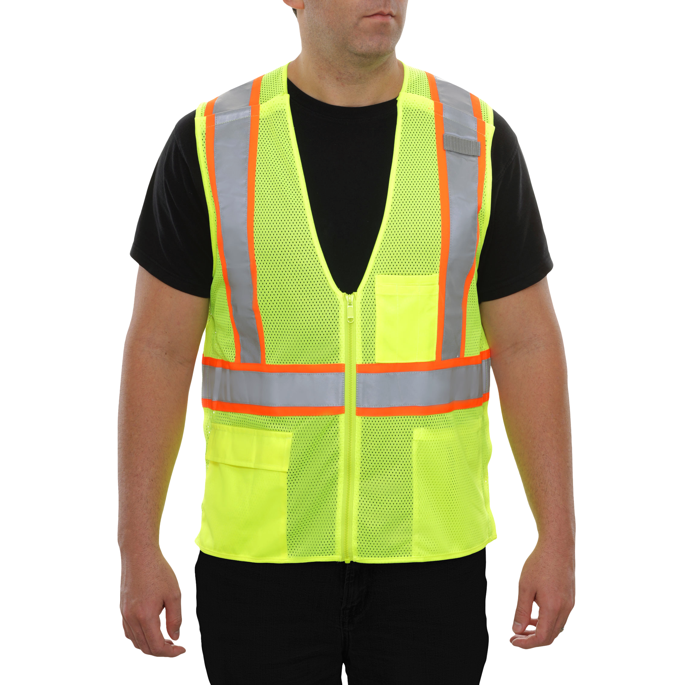Safety Vest Hi Vis Vest 5pt Breakaway X-Back Zip Lime Mesh DOT