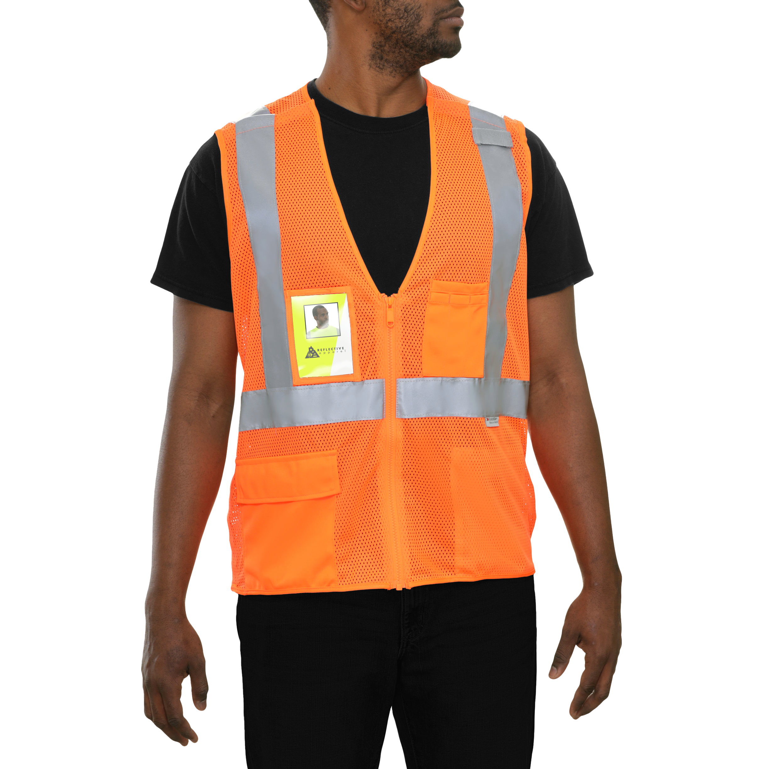 Safety Vest Hi Vis Vest Clear ID Pocket 5pt Breakaway Orange Zip Mesh