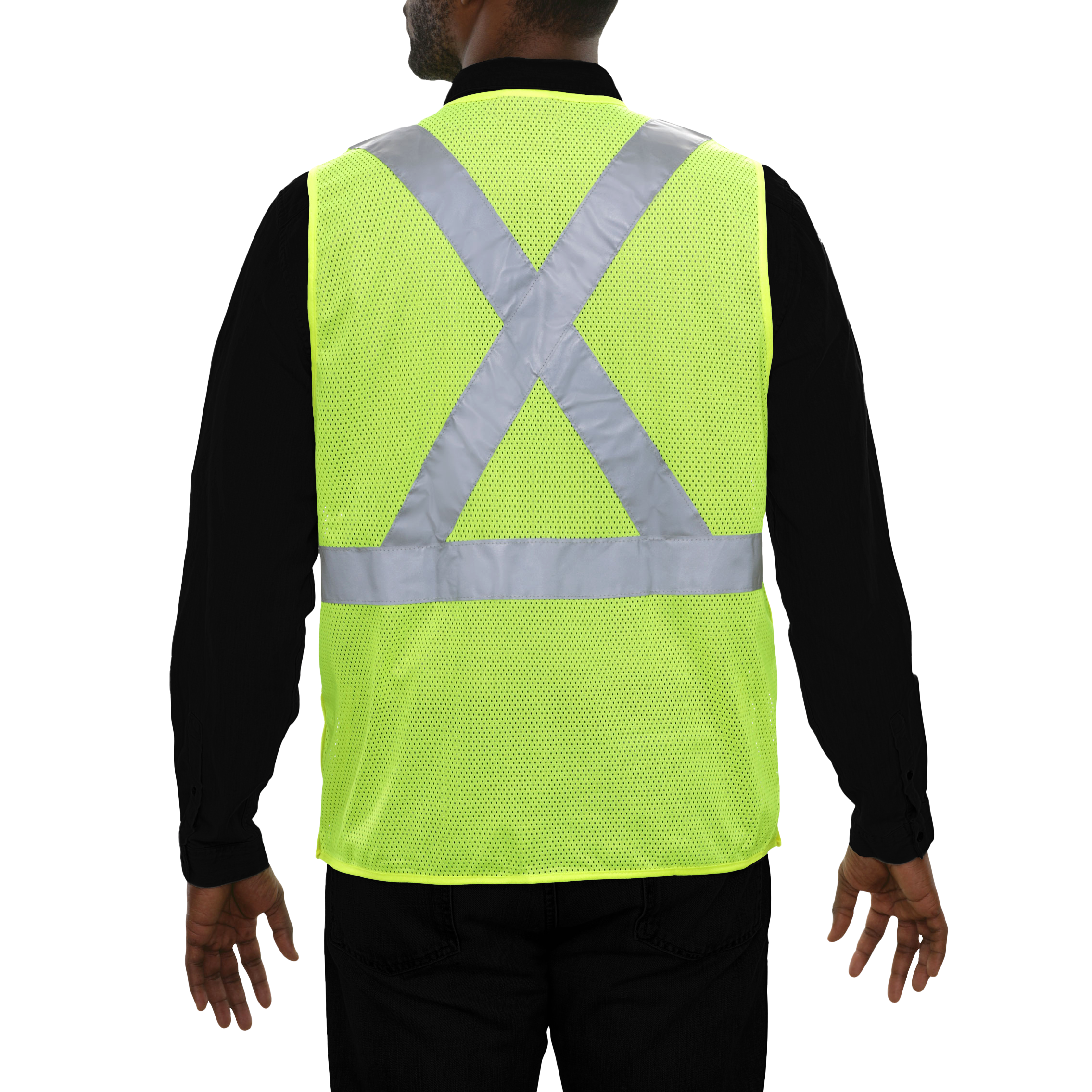 Safety Vest Hi Vis Vest X-Back Lime 5pt Breakaway Mesh ANSI 2