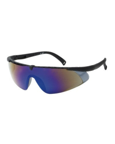 Black Frame - Blue Mirror Lens - Adjustable Nylon Temples - Soft Rubber Insert Tip Safety Glasses