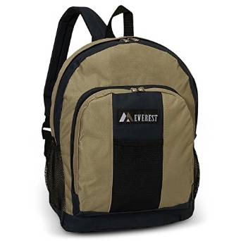Everest Luggage Backpack with Front and Side Pockets - Khaki/Navy