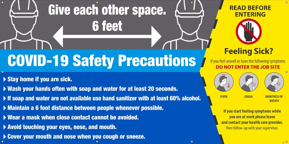 COVID-19 SAFETY PRECAUTIONS BANNER 5' X 10'