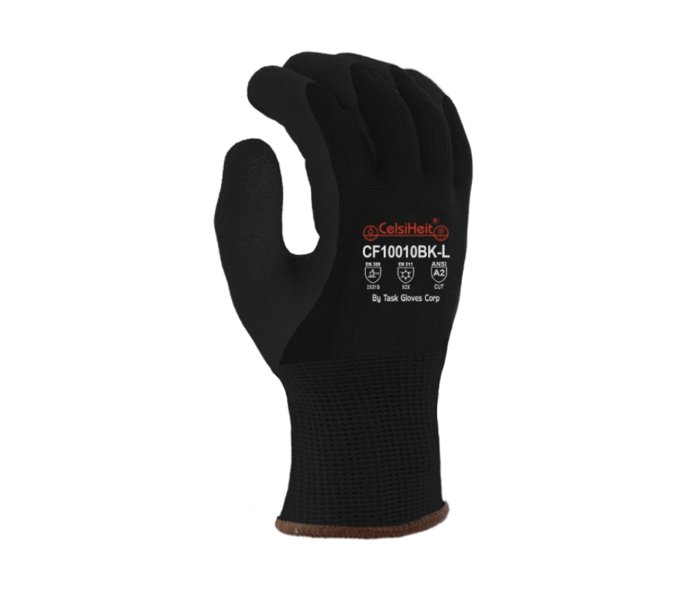 Black Heavy Thermal Shell, Double Layer Acrylic Insulation, Black Crinkle Latex Palm Coated Gloves with PVC Waterproof Barrier