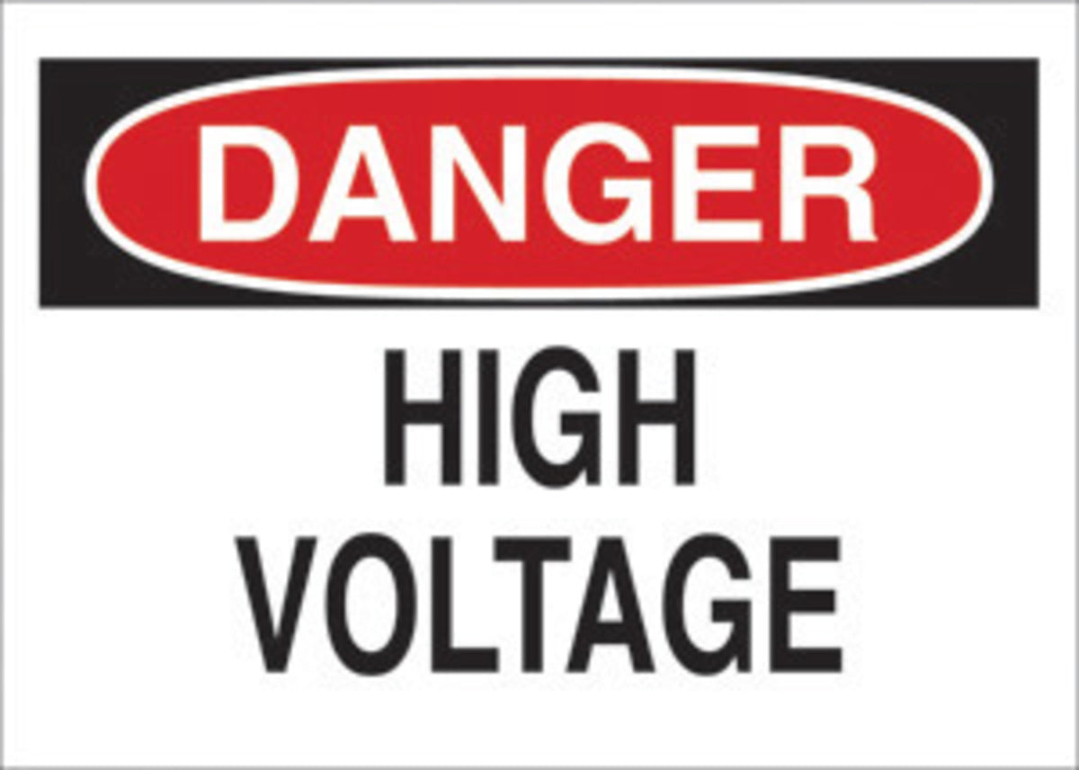 Brady® 7" X 10" X .006" Black/Red On White .01" B-302 Polyester Danger Sign "HIGH VOLTAGE"