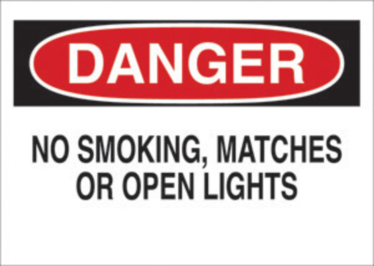 Brady® 10" X 14" X 1/10" Black/Red On White .0984" B-120 Fiberglass Safety Sign "NO SMOKING, MATCHES OR OPEN LIGHTS"