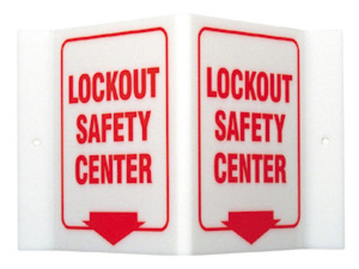 Brady® 6" X 9" X 4" Red On White Acrylic Safety Sign "LOCKOUT SAFETY CENTER W/DOWN ARROW""