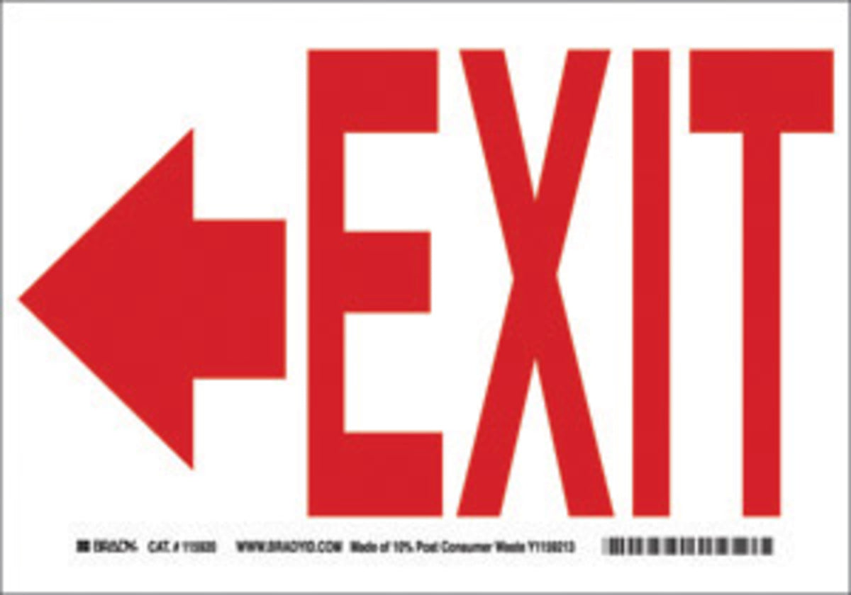 Brady® 10" X 14" X .006" Red On White .01" B-302 Polyester Safety Sign "EXIT"