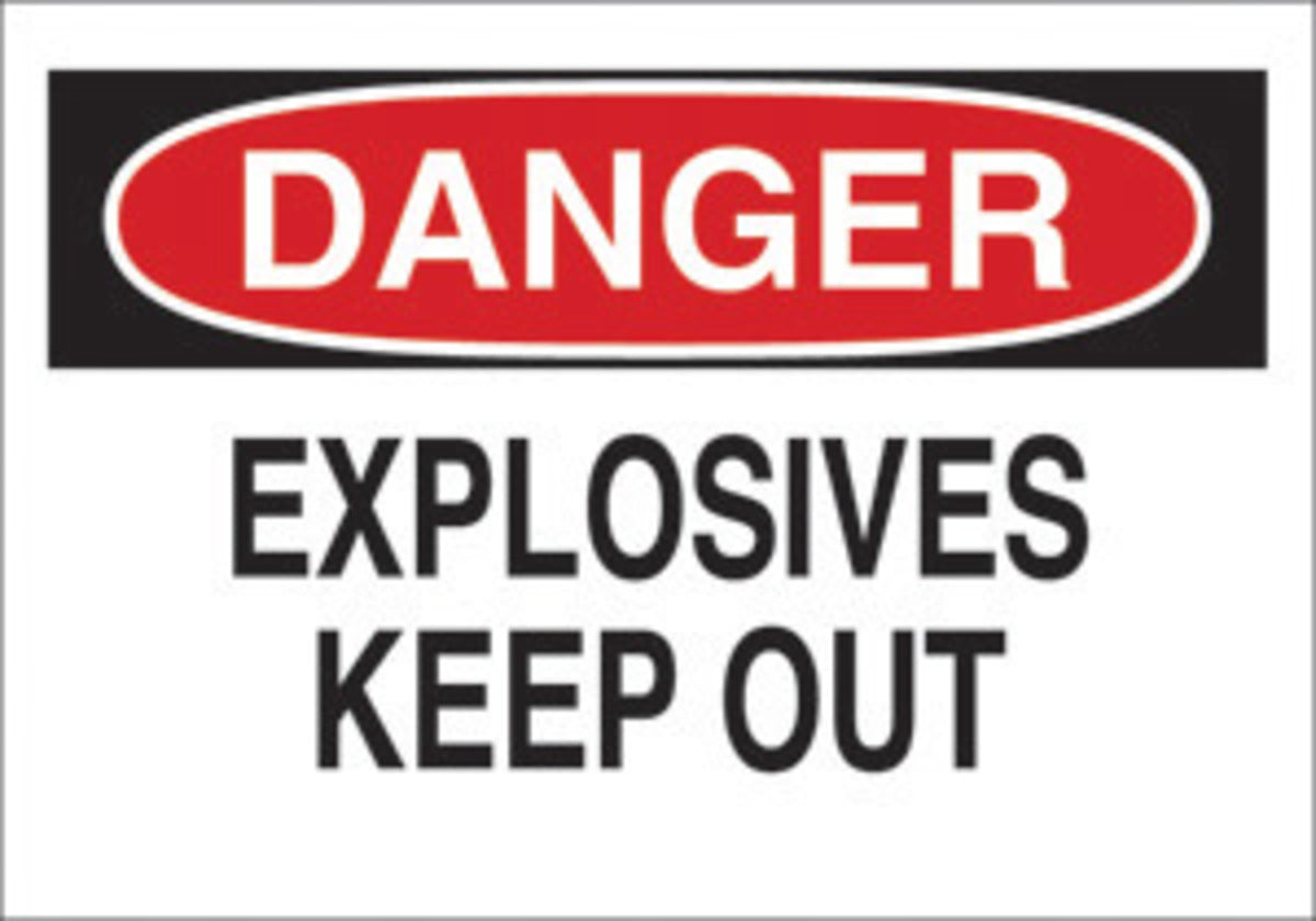 Brady® 10" X 14" X .006" Black/Red On White .01" B-302 Polyester Danger Sign "EXPLOSIVES KEEP OUT"