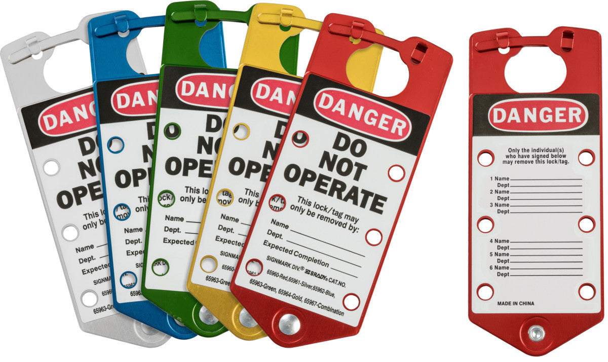 Brady® 7.512" X .309" X 1.57" Blue/Gold/Green/Red/Silver LOTO-34 Aluminum Snap-In with Interlocking Tabs "DANGER DO NOT OPERATE"