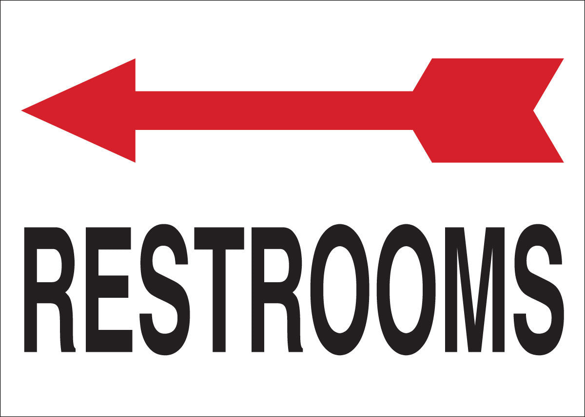 Brady® 10" X 14" X .06" Black/Red On White .0591" B-401 Polystyrene Safety Sign "RESTROOMS"