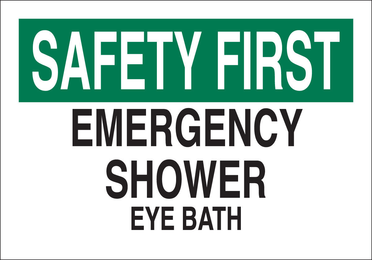 Brady® 10" X 14" X .035" Black/Green On White B-555 Aluminum Safety Sign "EMERGENCY SHOWER EYE BATH"