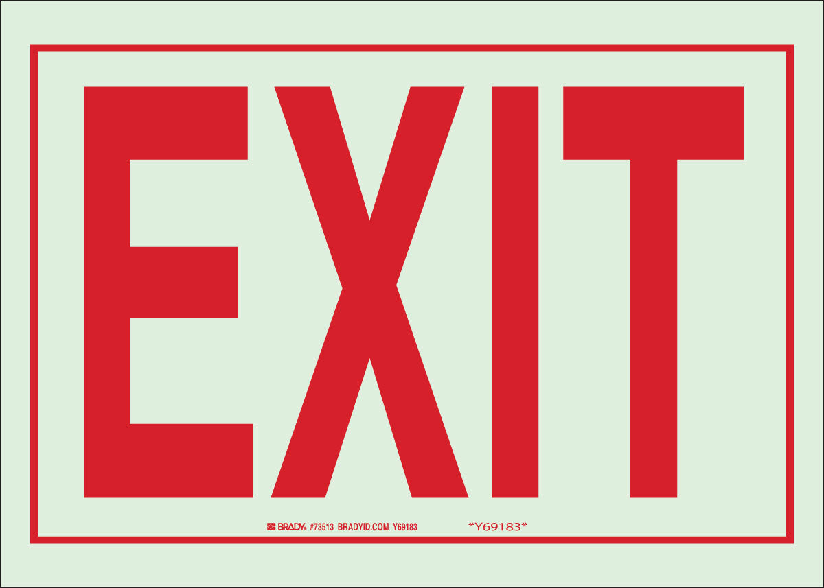 Brady® 10" X 14" X .008" Red On Glow .0079" B-324 Polyester Safety Sign "EXIT"
