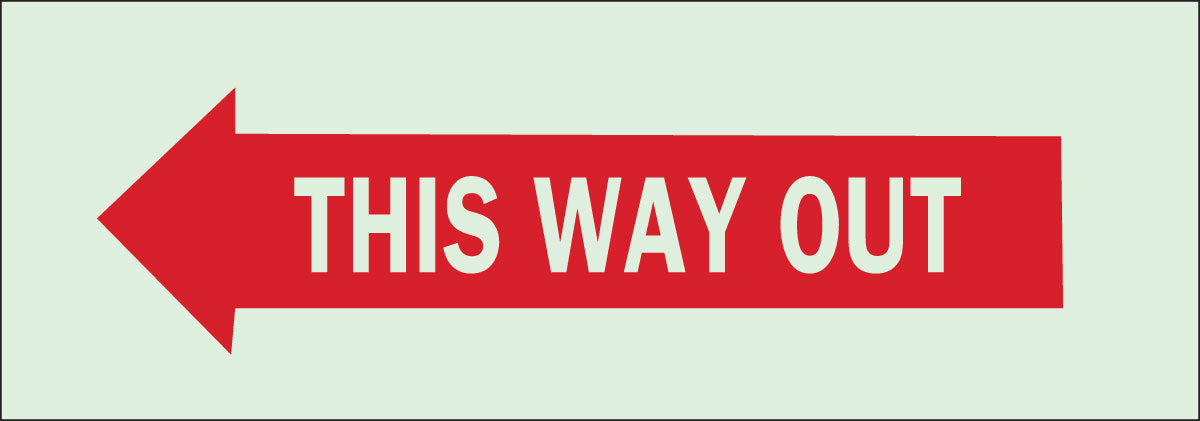 Brady® 3 1/2" X 10" X .008" Red On Glow .0079" B-324 Polyester Exit And Entry Sign "THIS WAY OUT"