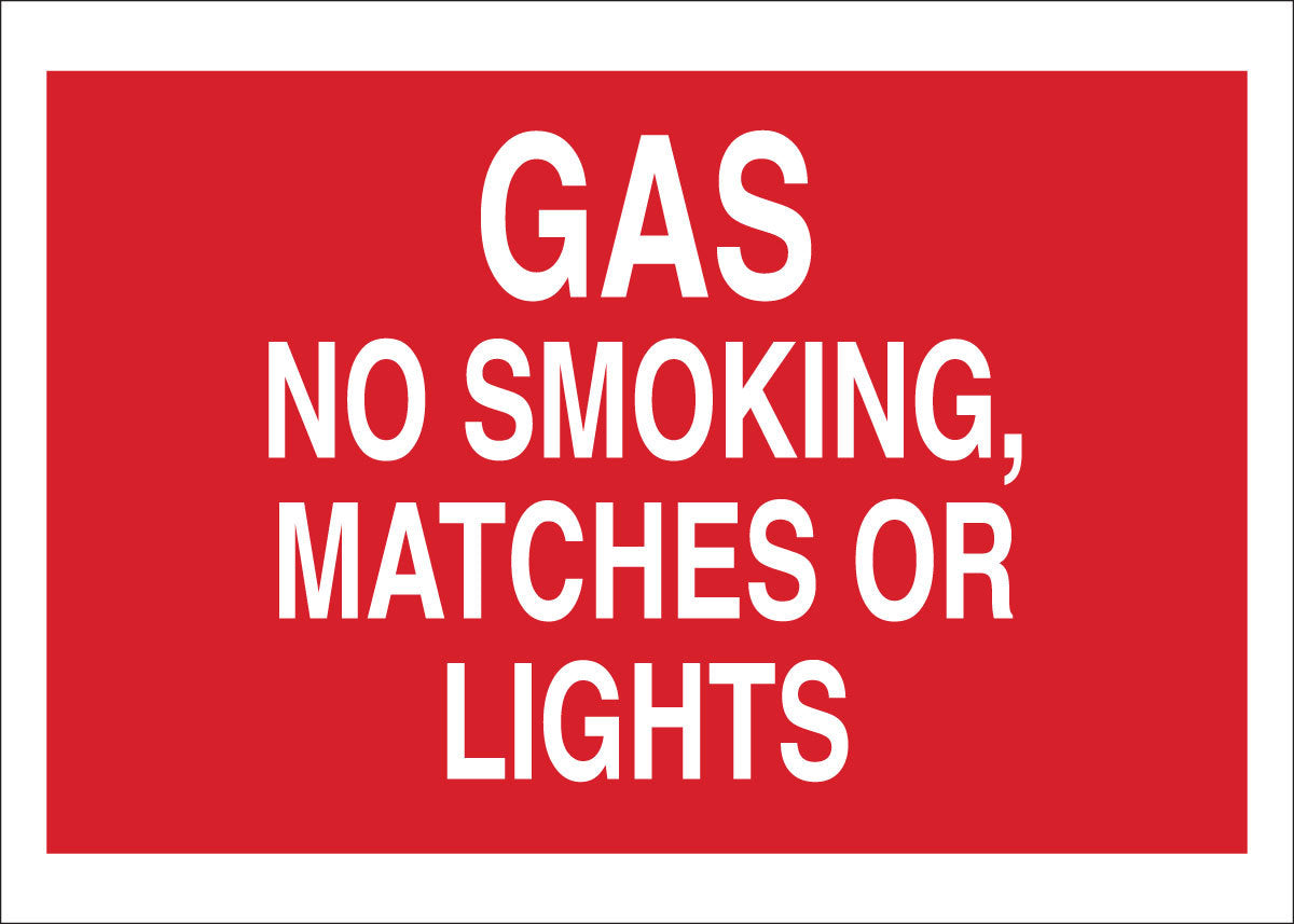 Brady® 7" X 10" X .006" White On Red .01" B-302 Polyester Safety Sign "GAS NO SMOKING, MATCHES OR LIGHTS"