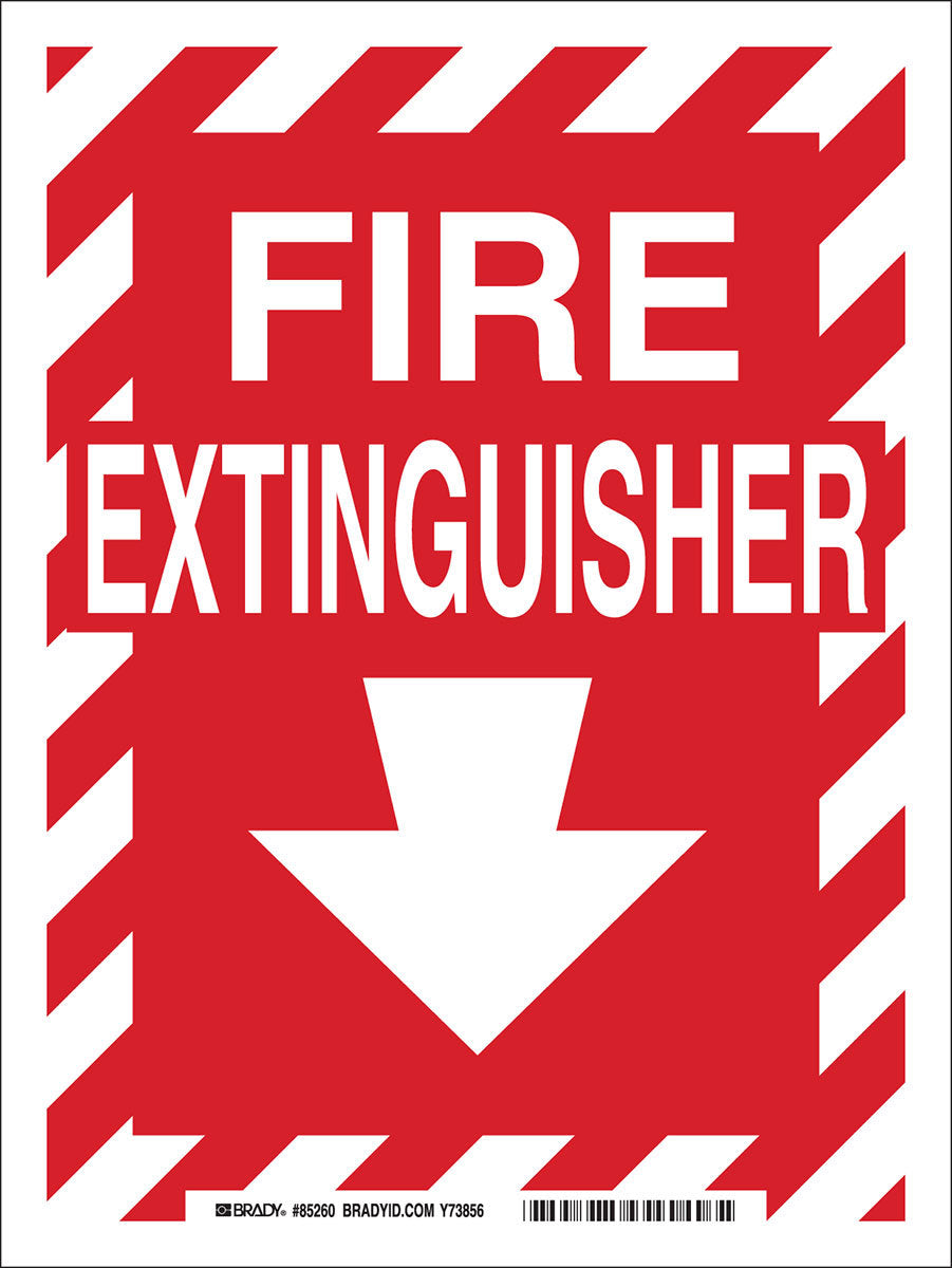 Brady® 14" X 10" X .006" White On Red .01" B-302 Polyester Safety Sign "FIRE EXTINGUISHER"