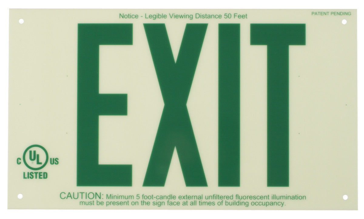 Brady® 8 1/2" X 15" X .063" Green On Glow .0717" B-374 Polyester/Polystyrene Safety Sign "EXIT"