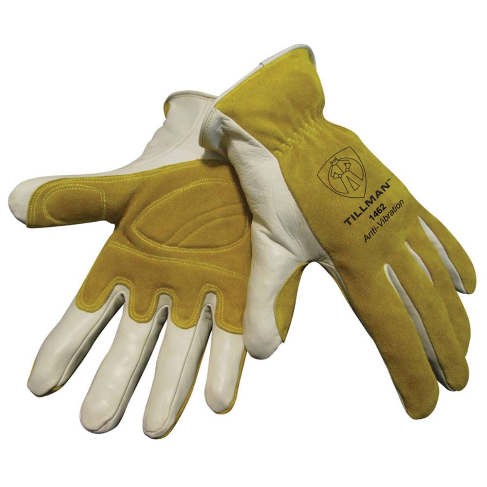 Tillman Bourbon Brown And Pearl 1462 Cowhide Full Finger Anti-Vibration Gloves With Elastic Cuff