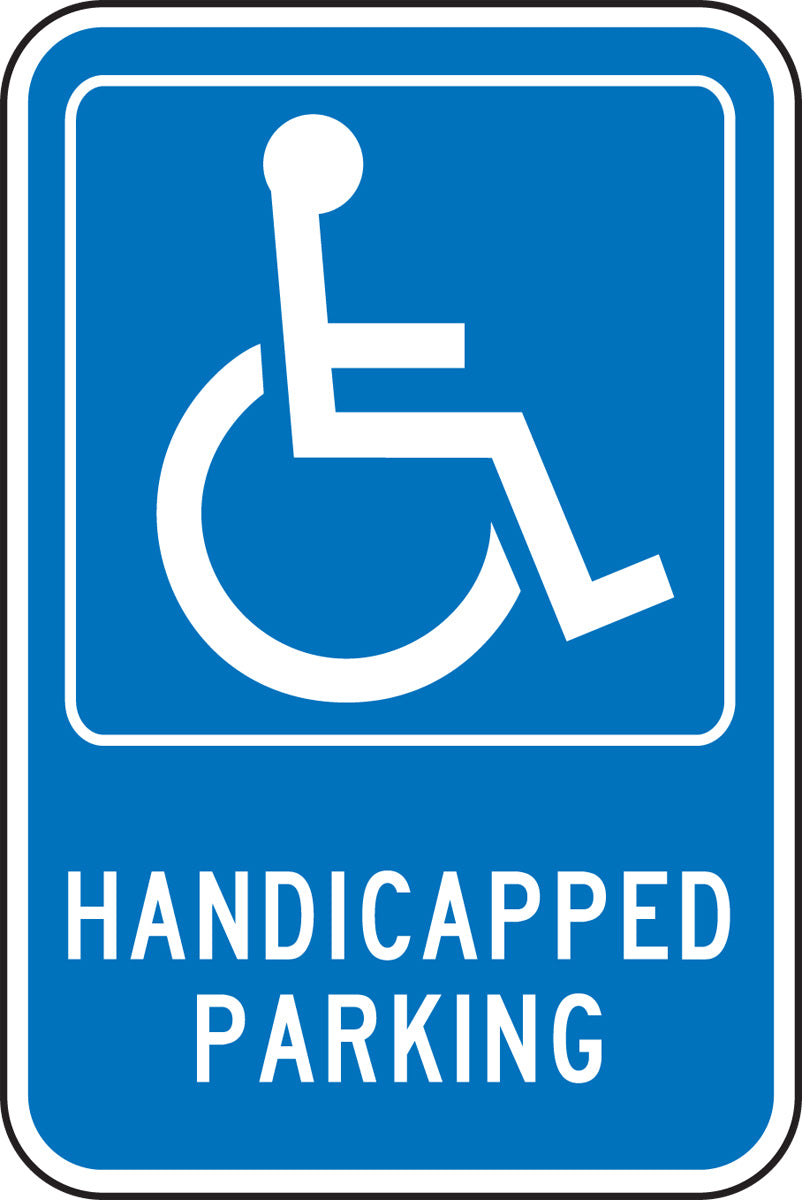 Accuform® 18" X 12" White And Blue Engineer Grade Reflective Aluminum Traffic Signs "HANDICAPPED PARKING"