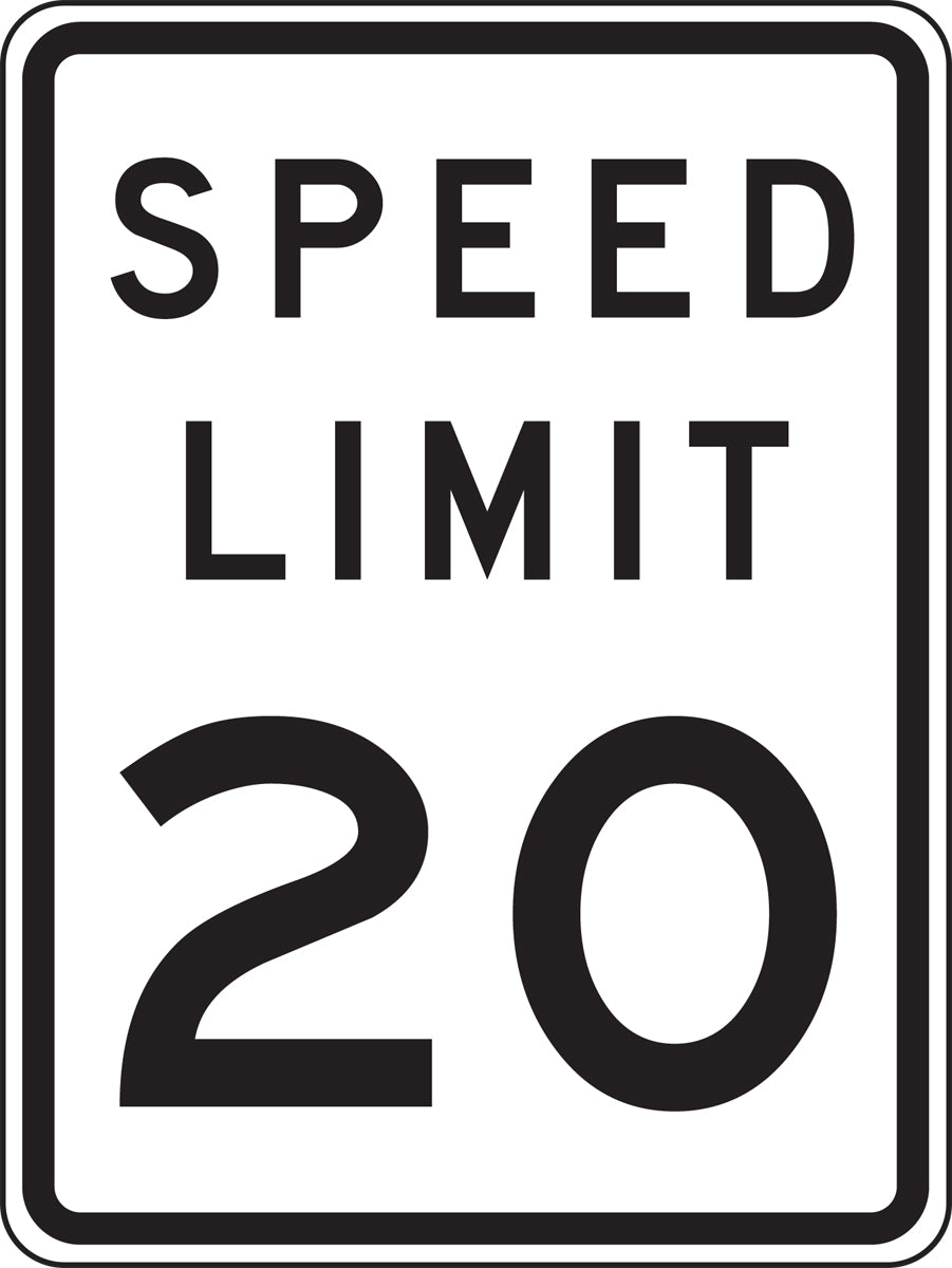 Accuform® 18" X 12" Black And White Engineer Grade Reflective Aluminum Traffic Signs "SPEED LIMIT 20"