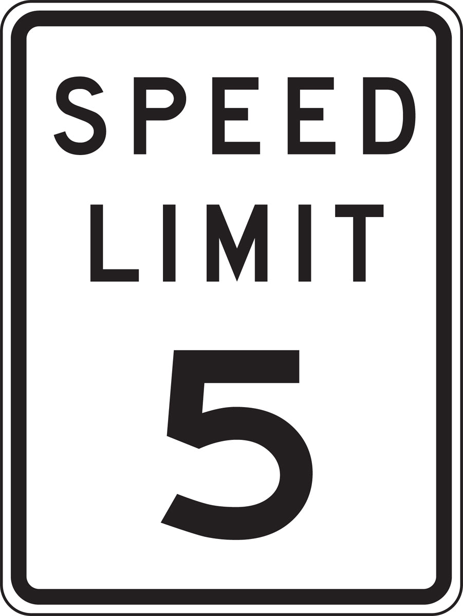 Accuform® 18" X 12" Black And White Engineer Grade Reflective Aluminum Traffic Signs "SPEED LIMIT 5"