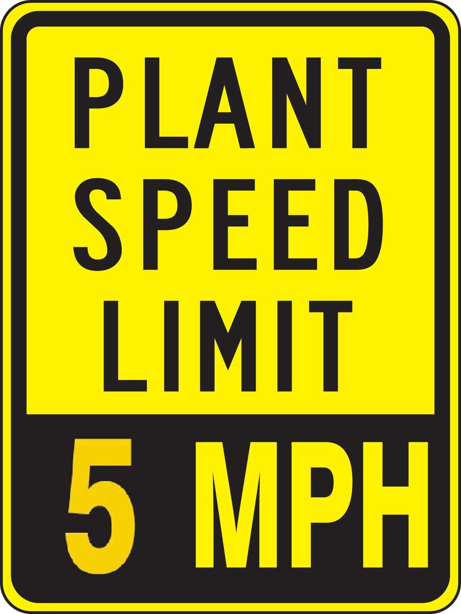 Accuform® 18" X 12" Black And Yellow Engineer Grade Reflective Aluminum Traffic Signs "PLANT SPEED LIMIT 5 MPH"
