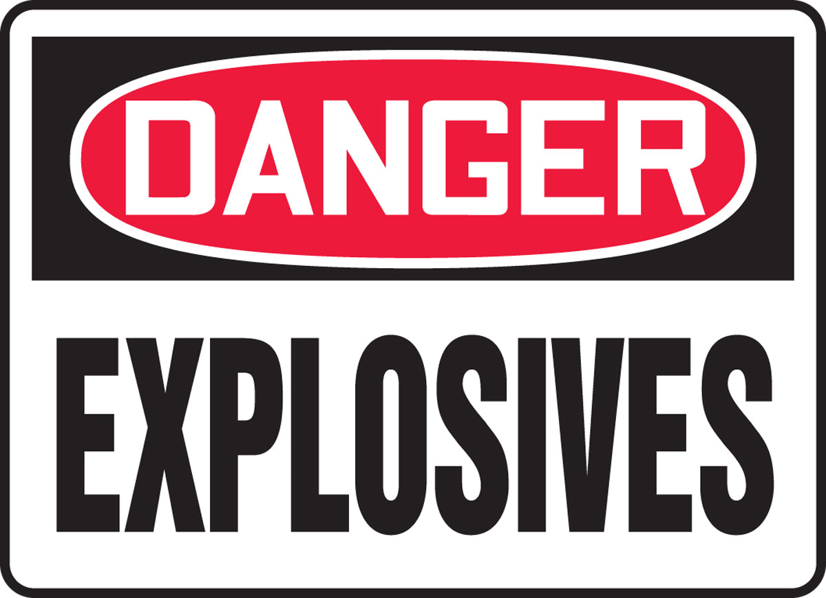 Accuform® 7" X 10" Red, Black And White Adhesive Dura-Vinyl™ Safety Signs "DANGER EXPLOSIVES"