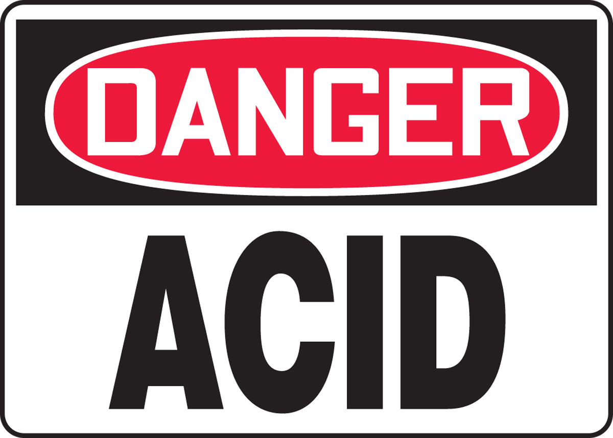 Accuform® 7" X 10" Red, Black And White Dura-Plastic Safety Signs "DANGER ACID"