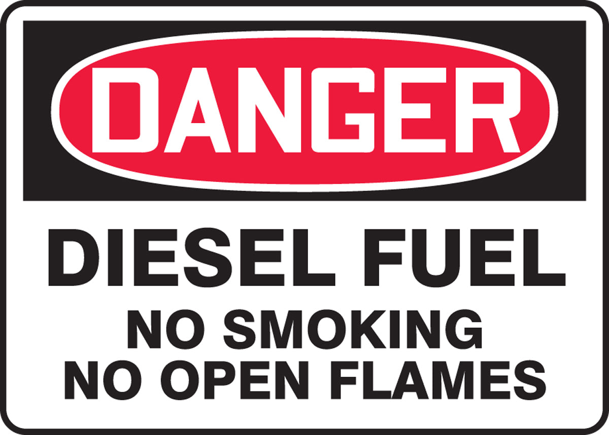 Accuform® 7" X 10" Red, Black And White Adhesive Dura-Vinyl™ Safety Signs "DANGER DIESEL FUEL NO SMOKING NO OPEN FLAMES"