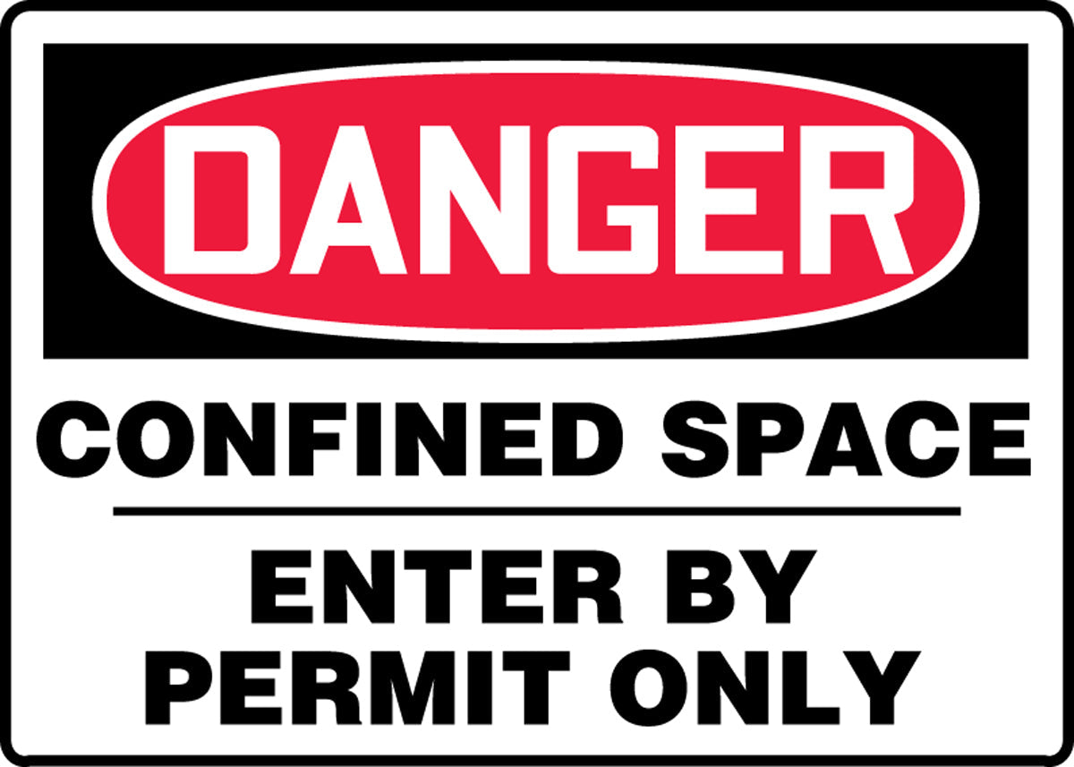 Accuform® 7" X 10" Red, Black And White Adhesive Dura-Vinyl™ Safety Signs "DANGER CONFINED SPACE ENTER BY PERMIT ONLY"