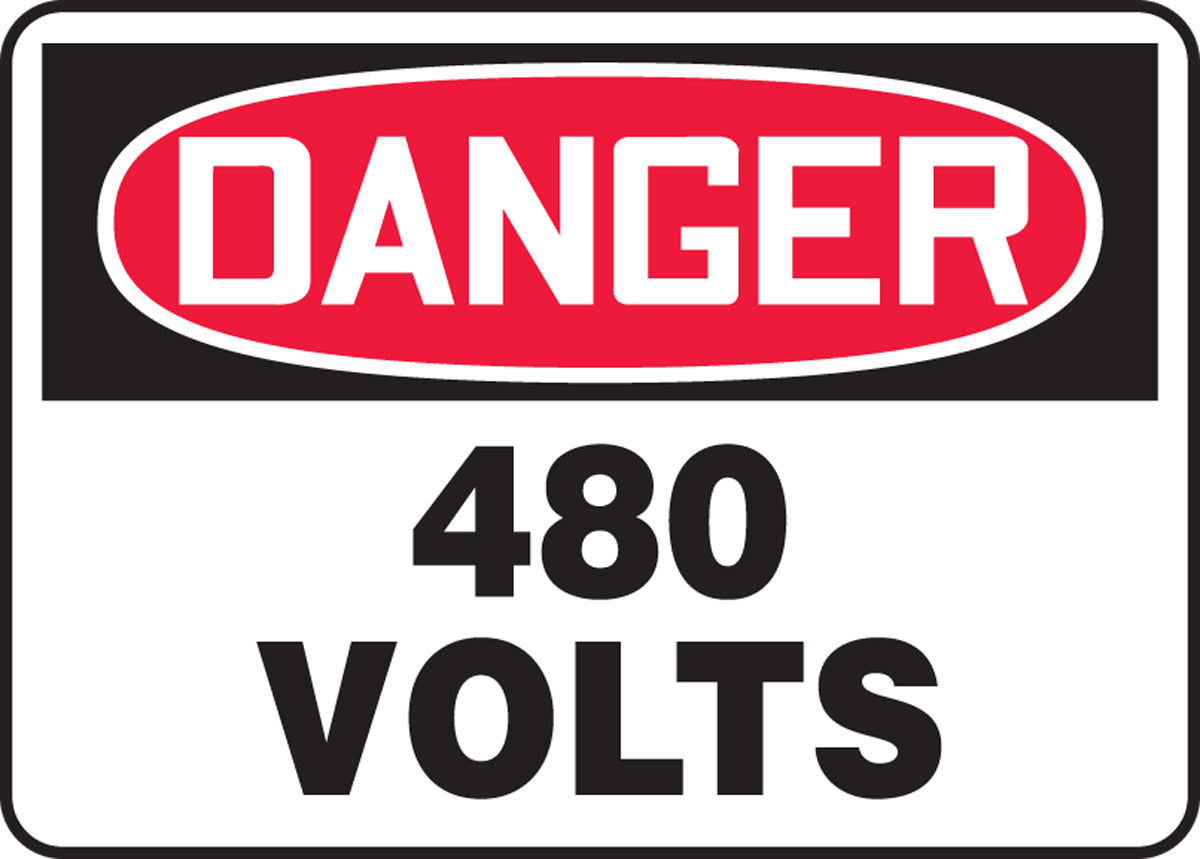 Accuform® 7" X 10" Red, Black And White Adhesive Vinyl Safety Signs "DANGER 480 VOLTS"