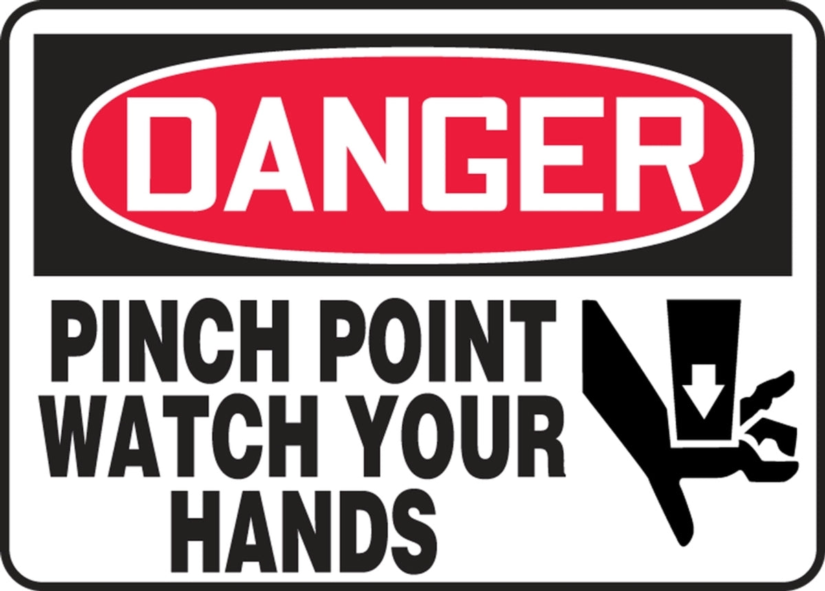 Accuform® 5" X 7" Red, Black And White Adhesive Vinyl Safety Signs "DANGER PINCH POINT WATCH YOUR HANDS"