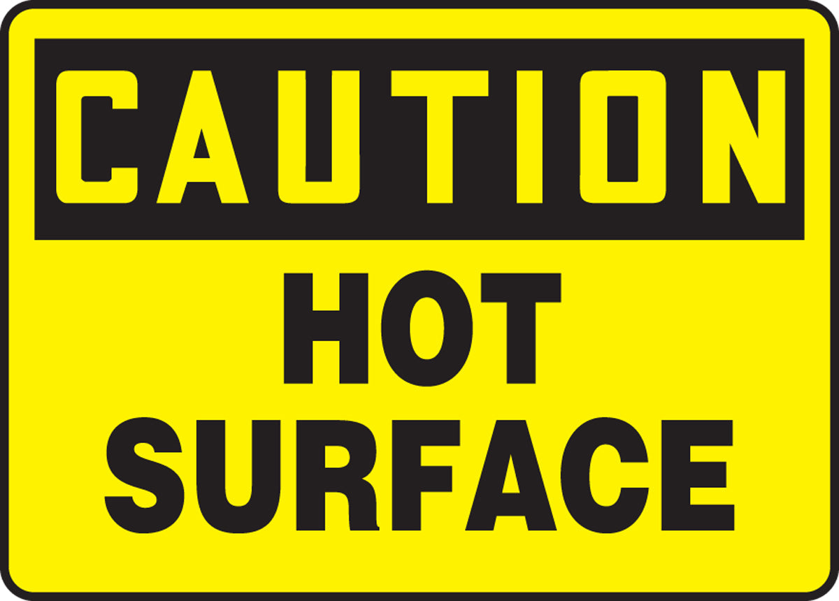 Accuform® 7" X 10" Black And Yellow Adhesive Vinyl Safety Signs "CAUTION HOT SURFACE"