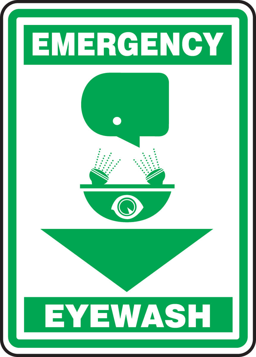 Accuform® 14" X 10" Green And White Plastic Safety Signs "EMERGENCY EYEWASH"
