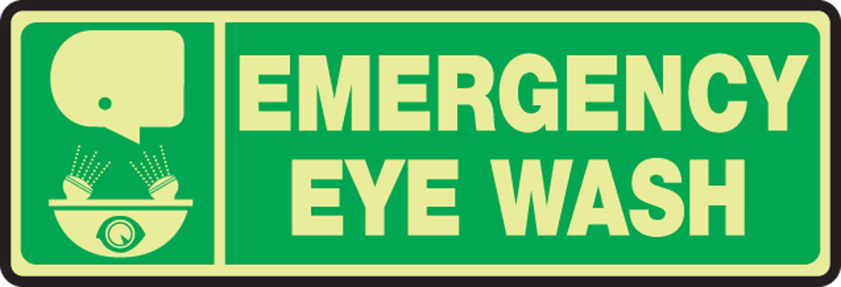 Accuform® 4" X 12" White And Green Glow Flex Adhesive Safety Signs "EMERGENCY EYE WASH"