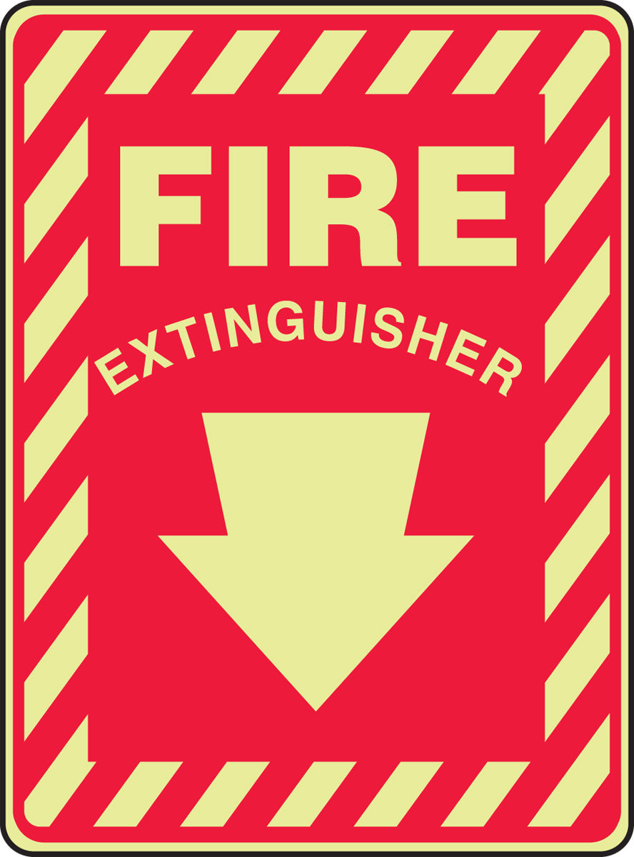 Accuform® 10" X 7" White And Red Glow Plastic Safety Signs "FIRE EXTINGUISHER"