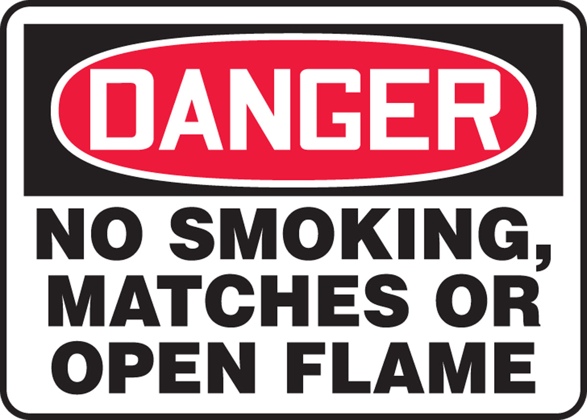 Accuform® 7" X 10" Red, Black And White Adhesive Vinyl Safety Signs "DANGER NO SMOKING MATCHES OR OPEN FLAME"