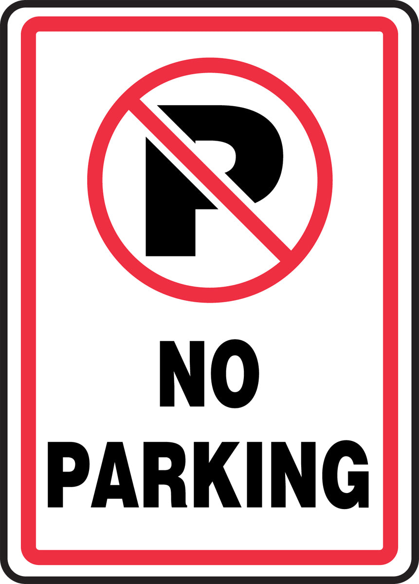 Accuform® 14" X 10" Red, Black And White Adhesive Dura-Vinyl™ Safety Signs "NO PARKING"