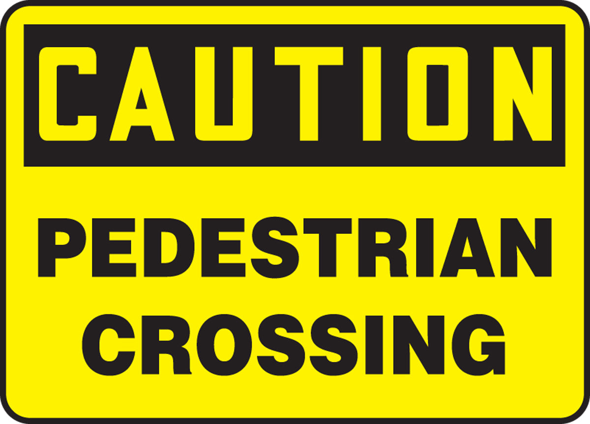 Accuform® 7" X 10" Black And Yellow Adhesive Dura-Vinyl™ Safety Signs "CAUTION PEDESTRIAN CROSSING"