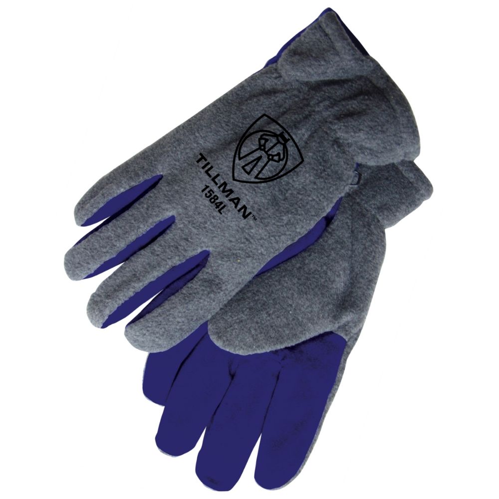 Tillman Gray And Blue Polar Fleece And Leather ColdBlock/Cotton/Polyester Lined Cold Weather Gloves
