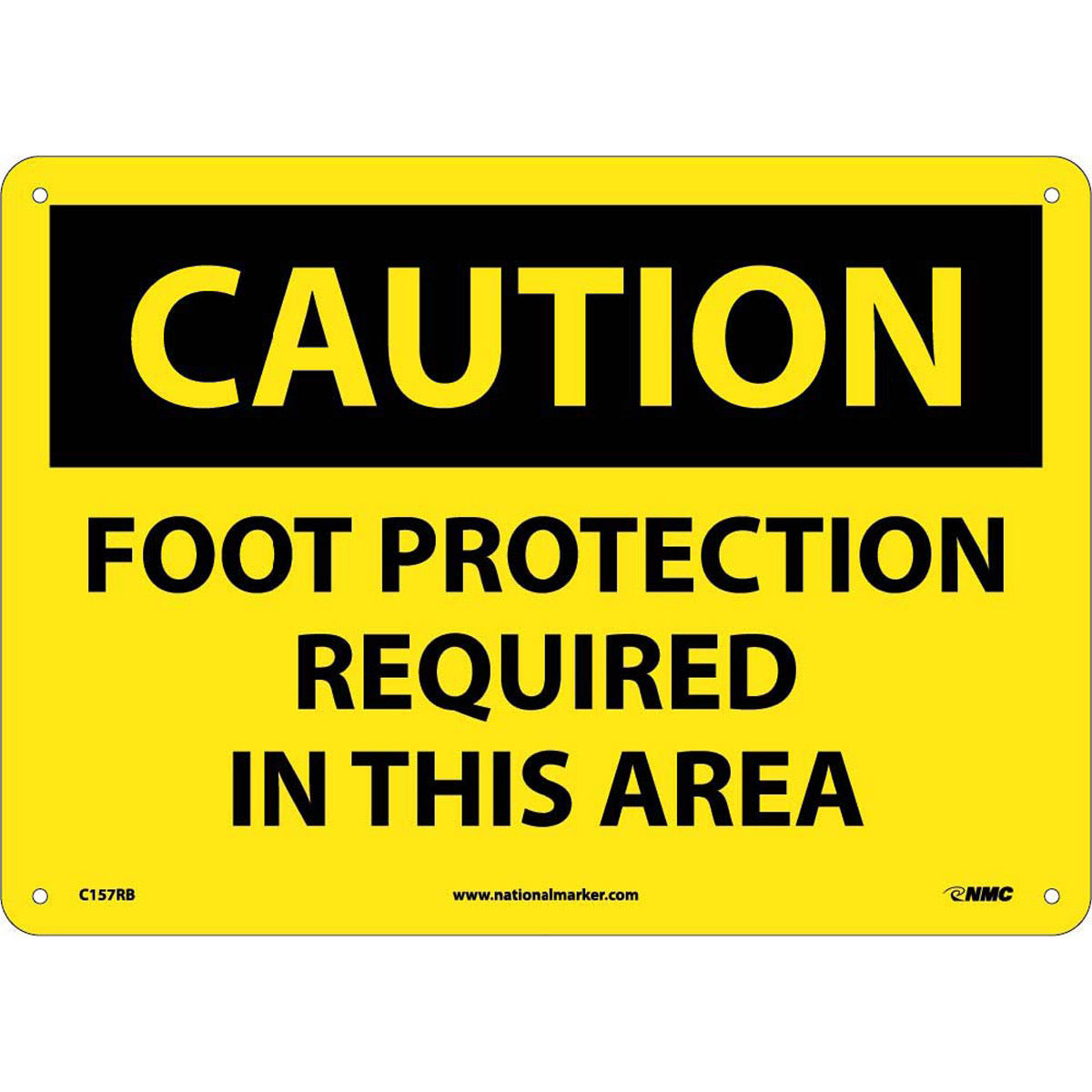 NM 10" X 14" Yellow .05" Rigid Plastic Caution Sign "CAUTION FOOT PROTECTION REQUIRED IN THIS AREA"