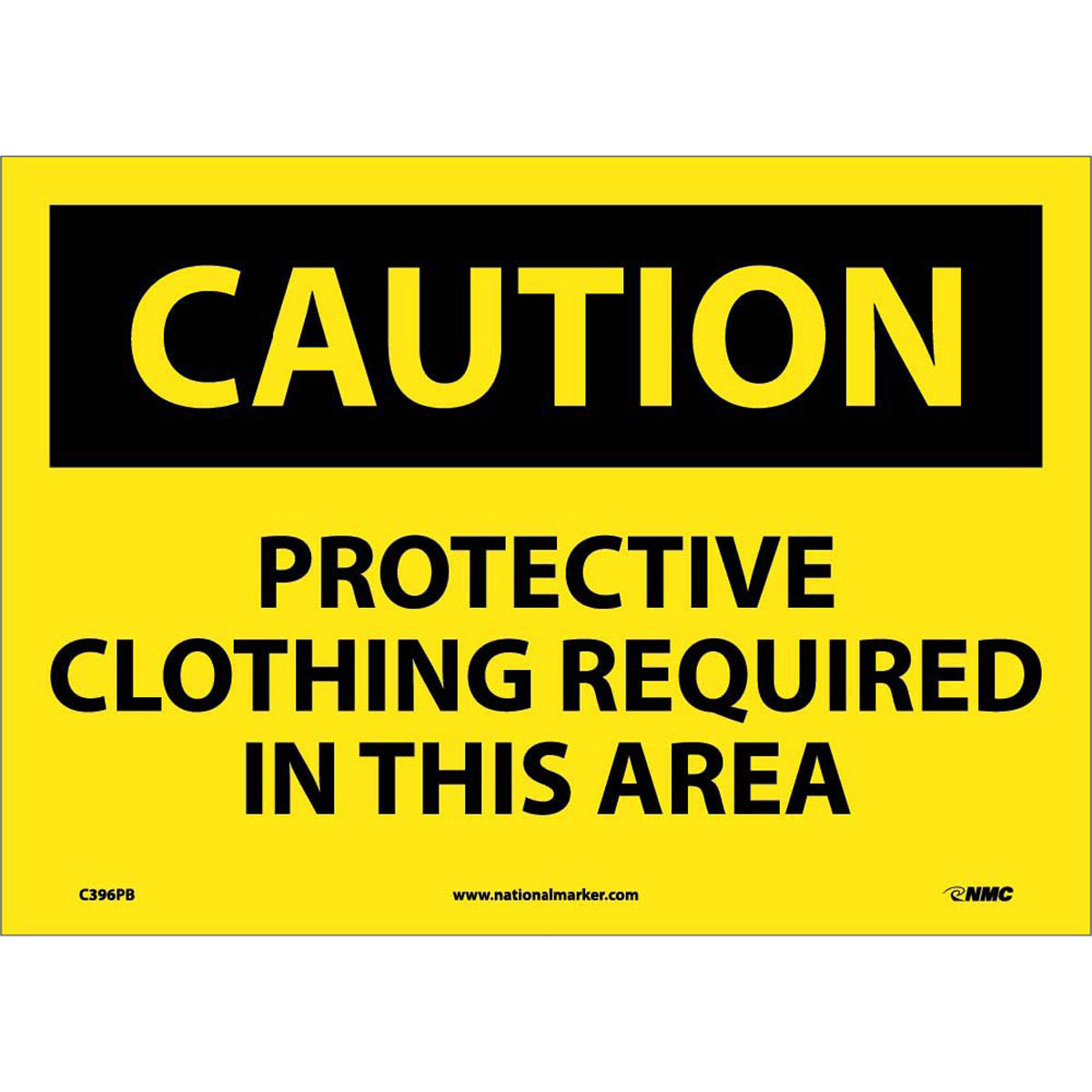 NM 10" X 14" Yellow .0045" Pressure Sensitive Vinyl Caution Sign "CAUTION PROTECTIVE CLOTHING REQUIRED IN THIS AREA"