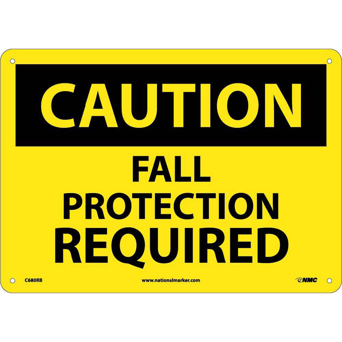 NM 10" X 14" Yellow .05" Rigid Plastic Personal Protective Equipment Sign "CAUTION FALL PROTECTION REQUIRED"
