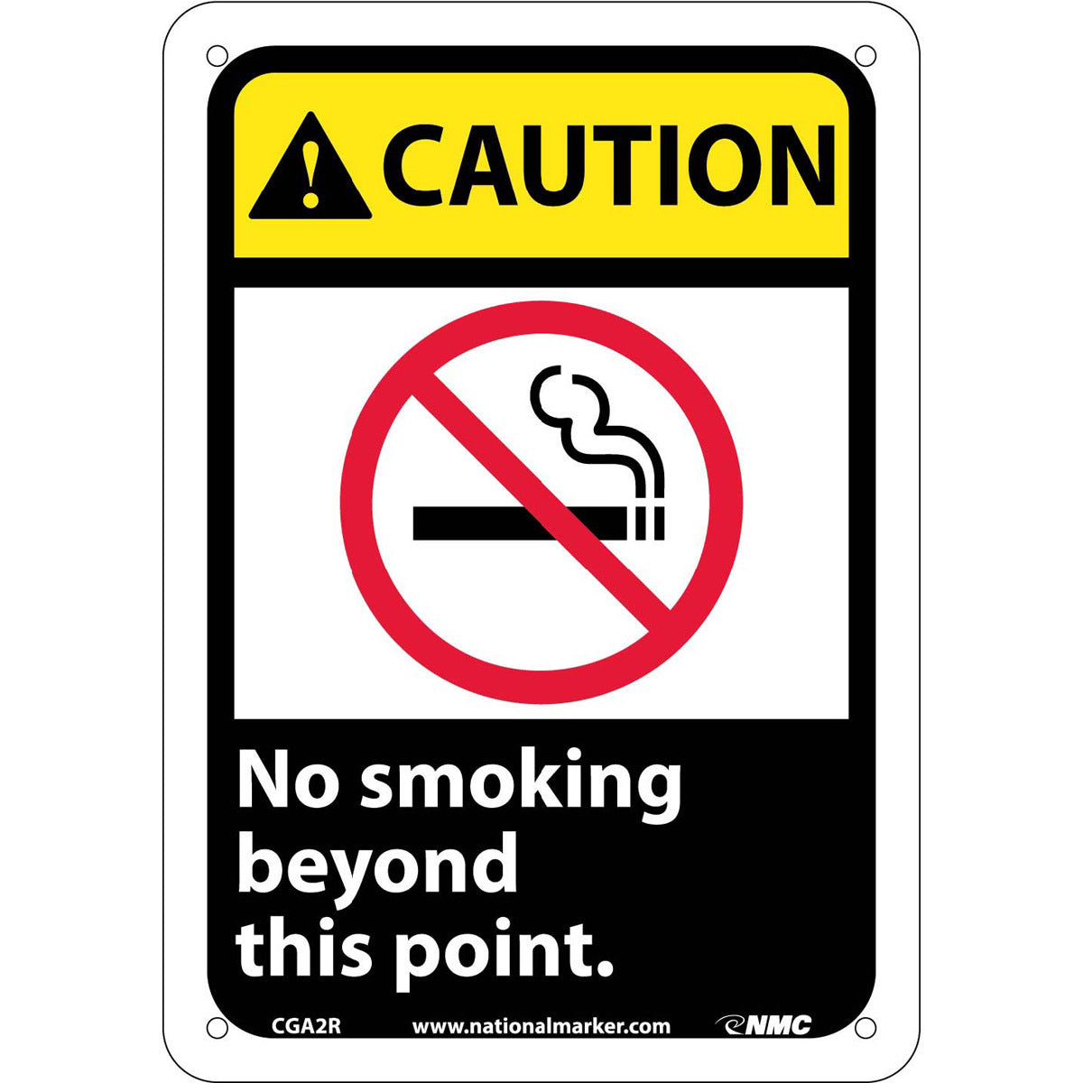 NM 10" X 7" White .05" Rigid Plastic Smoking Control Sign "CAUTION No smoking beyond this point."