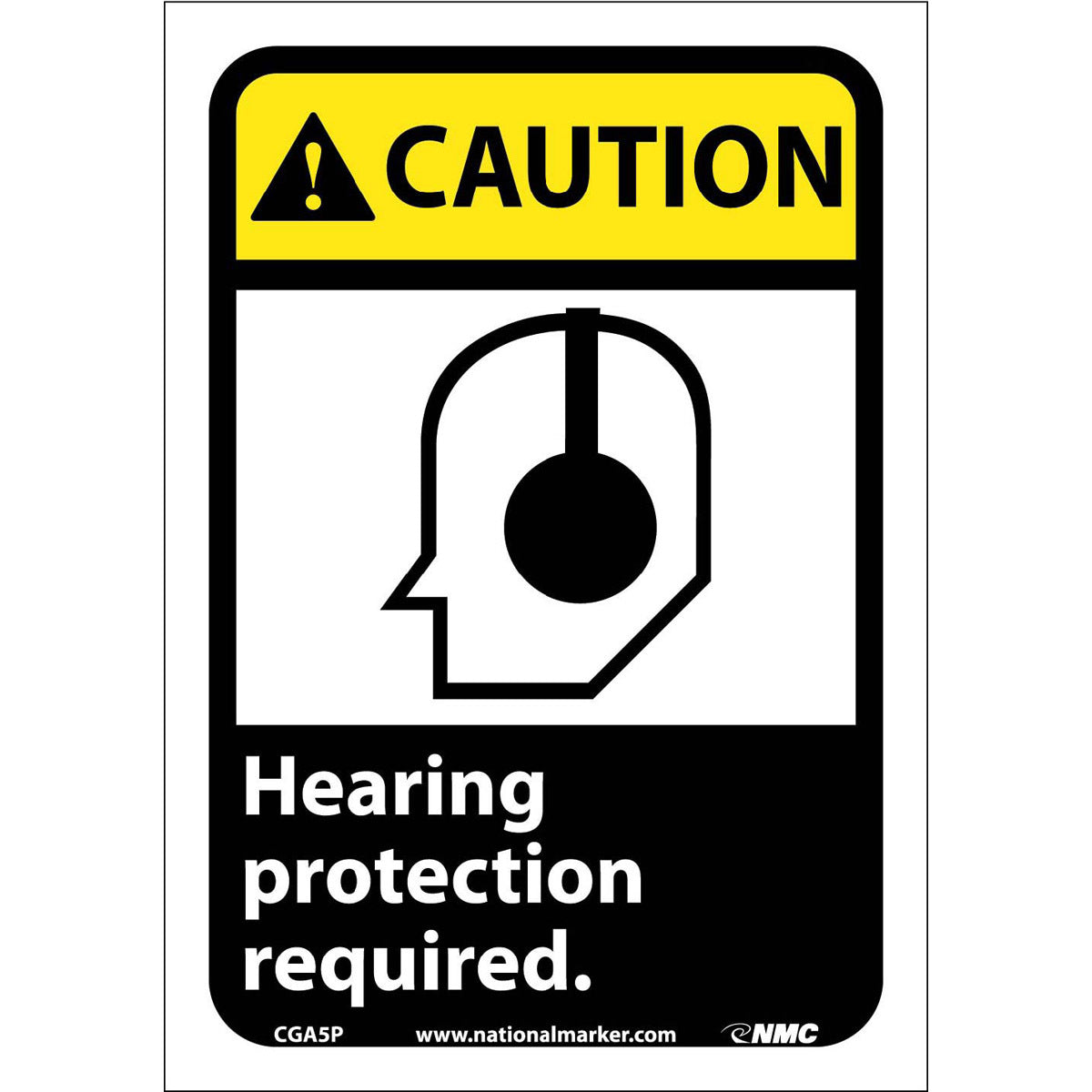NM 10" X 7" White .0045" Pressure Sensitive Vinyl Personal Protective Equipment Sign "CAUTION Hearing protection required."