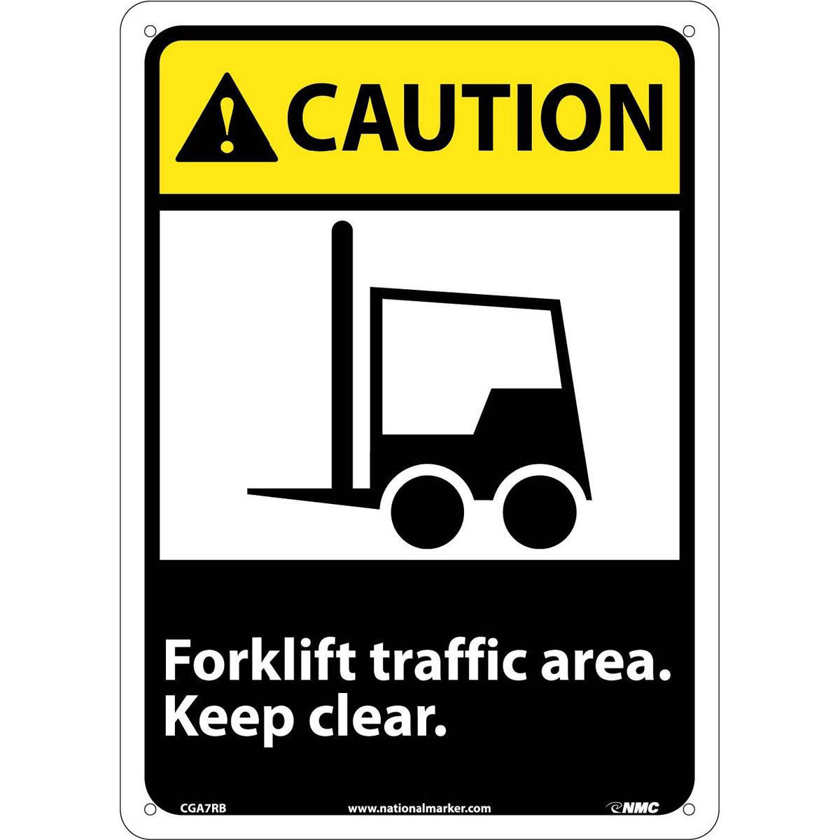 NM 14" X 10" White .05" Rigid Plastic Machine And Operational Sign "CAUTION Forklift traffic area keep clear."