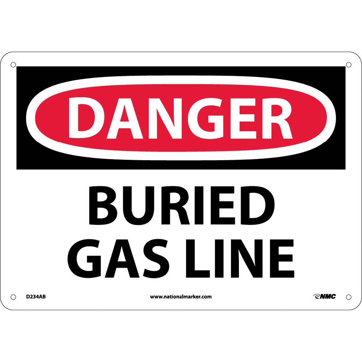 NM 10" X 14" White .04" Aluminum Chemicals And Hazardous Material Sign "DANGER BURIED GAS LINE"