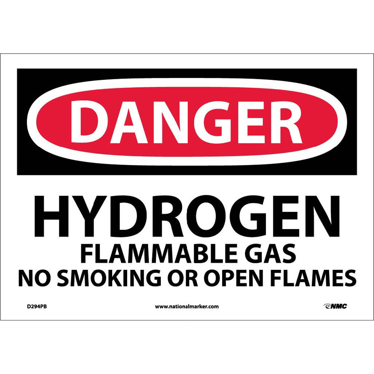NM 10" X 14" White .0045" Pressure Sensitive Vinyl Chemicals And Hazardous Material Sign "DANGER HYDROGEN FLAMMABLE GAS NO SMOKING OR OPEN FLAMES"