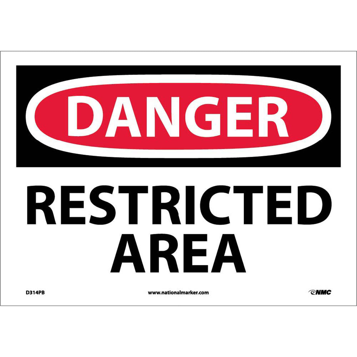 NM 10" X 14" White .0045" Pressure Sensitive Vinyl Danger Sign "DANGER RESTRICTED AREA"
