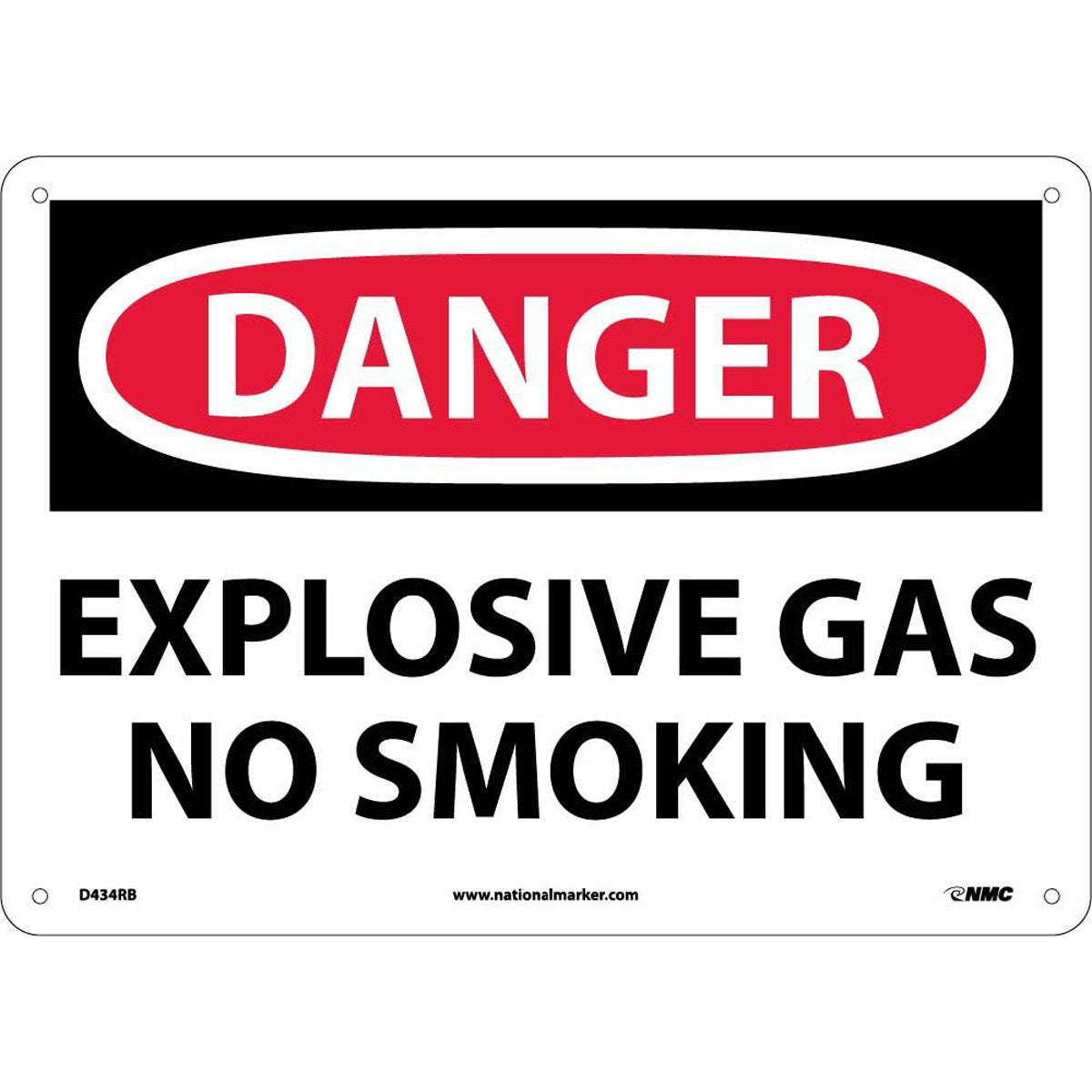 NM 10" X 14" White .05" Rigid Plastic Smoking Control Sign "DANGER EXPLOSIVE GAS NO SMOKING"