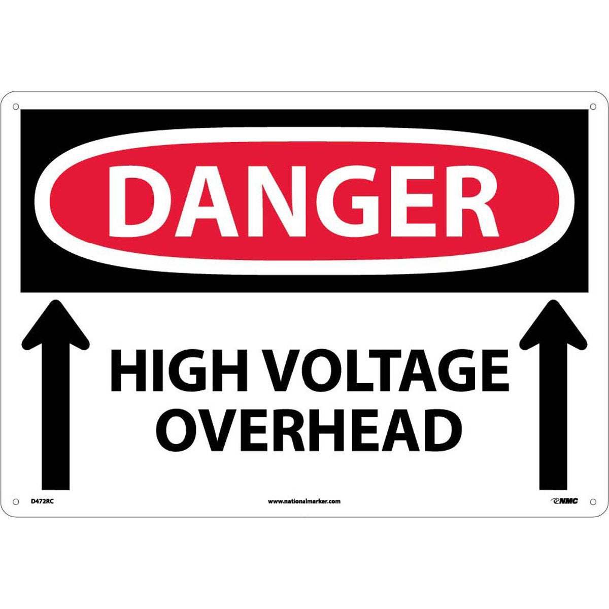 NM 14" X 20" White .05" Rigid Plastic Large Format Electrical Sign "DANGER HIGH VOLTAGE OVERHEAD"